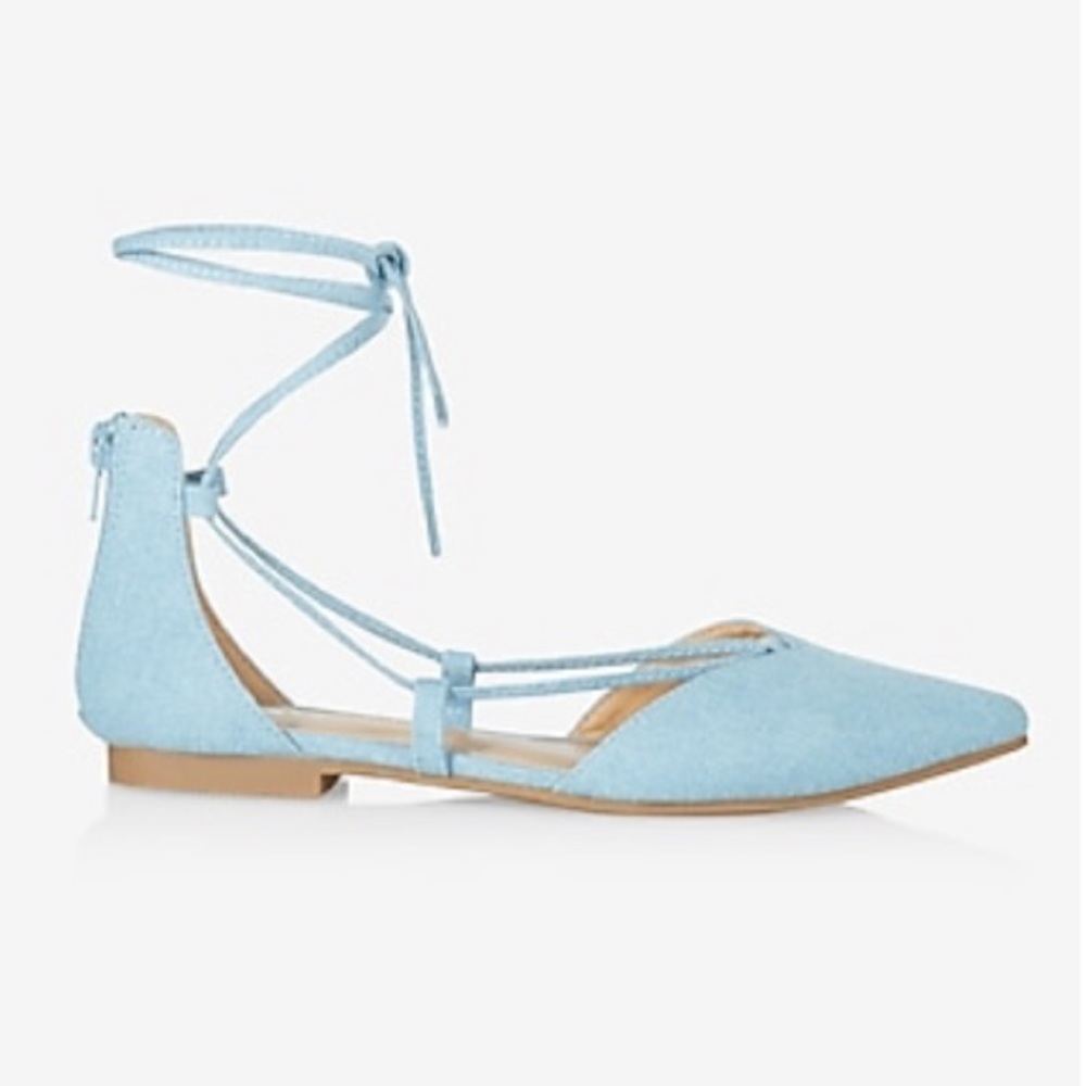 Denim Lace-Up Pointed Toe Flat *Brand New*